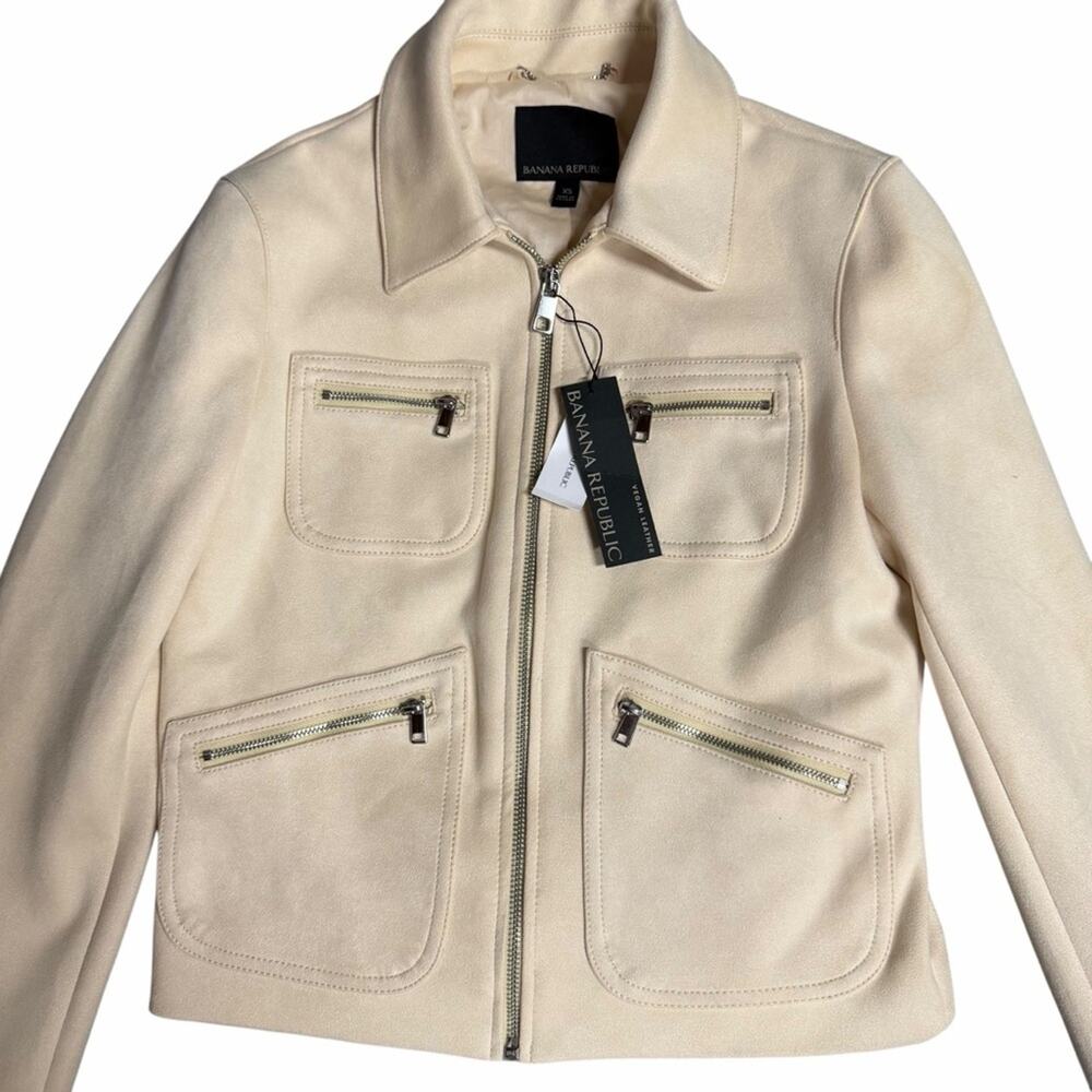 NEW Banana Republic Beige Zip-Up Vegan Suede Moto Jacket Size XS - Picture 4 of 9